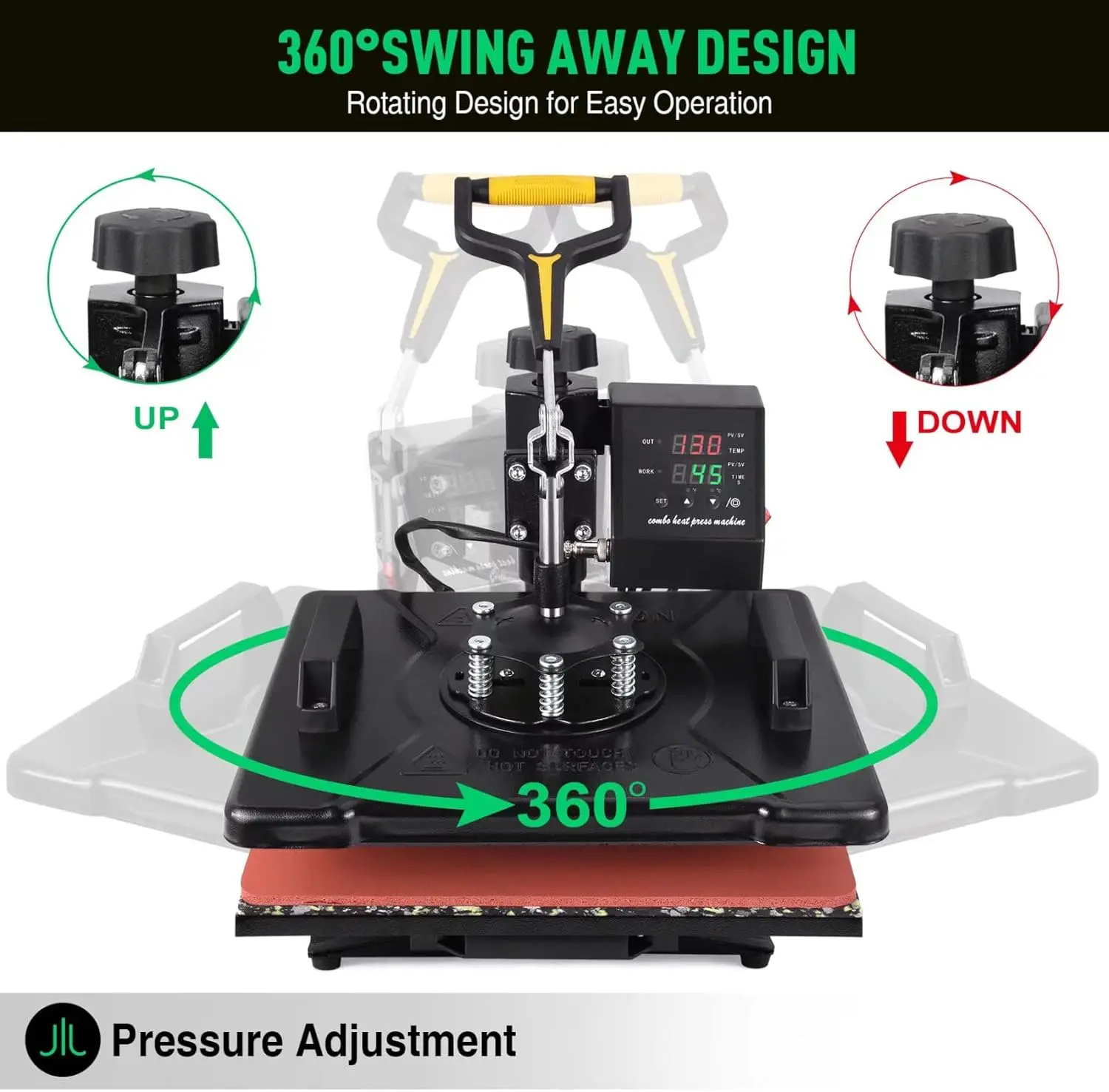 Slendor 5 in 1 Heat Press Machine 12x15 inch 360-Degree Swing Away Digital T Shirt Pressing Machine Multifunction Heat Transfer 4