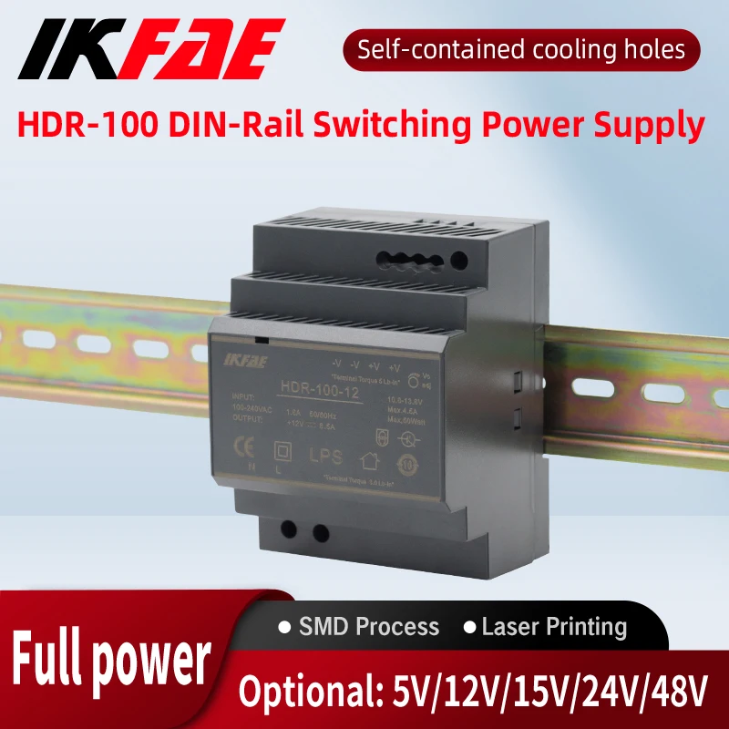 HDR-100 초슬림 DIN 레일 전원 공급 장치, 스위칭 모드 전원 공급 장치, 100W 입력 100-240V 출력 5V 12V 24V 48V