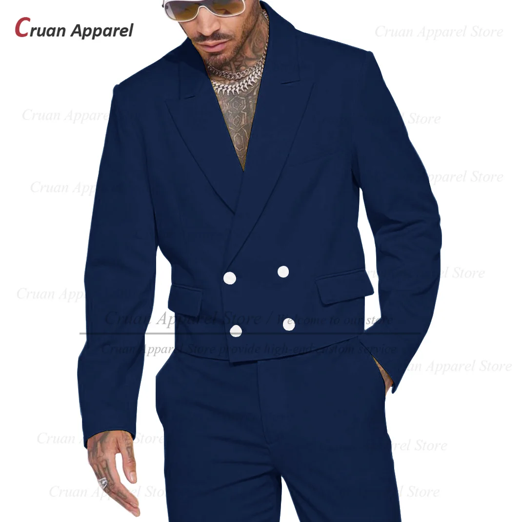 New Suit Sets For Men Evening Party Fashion Short Blazer Pants 2 Pieces Birthday Banquet Elegant Male Double Breasted Outfits