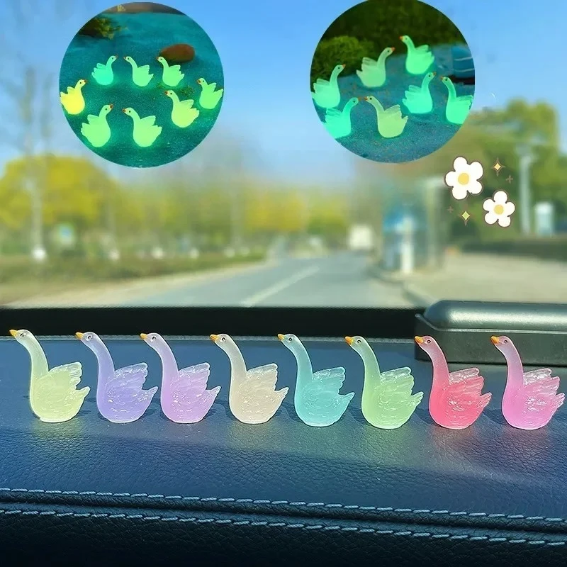 5PCS Mini Fluorescent Swan Ornament Miniature Figures Tiny Swans Resin Handicraft Micro Landscape DIY For Dollhouse Decoration