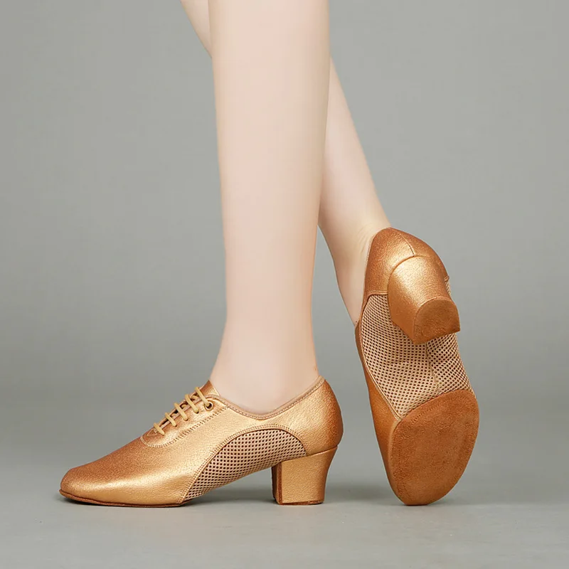 Mesh Splicing Dance Shoes Square socializing Latin Dance Shoes Soft Wear-resistant Teacher Shoes Leather Modern Dance Sneakers