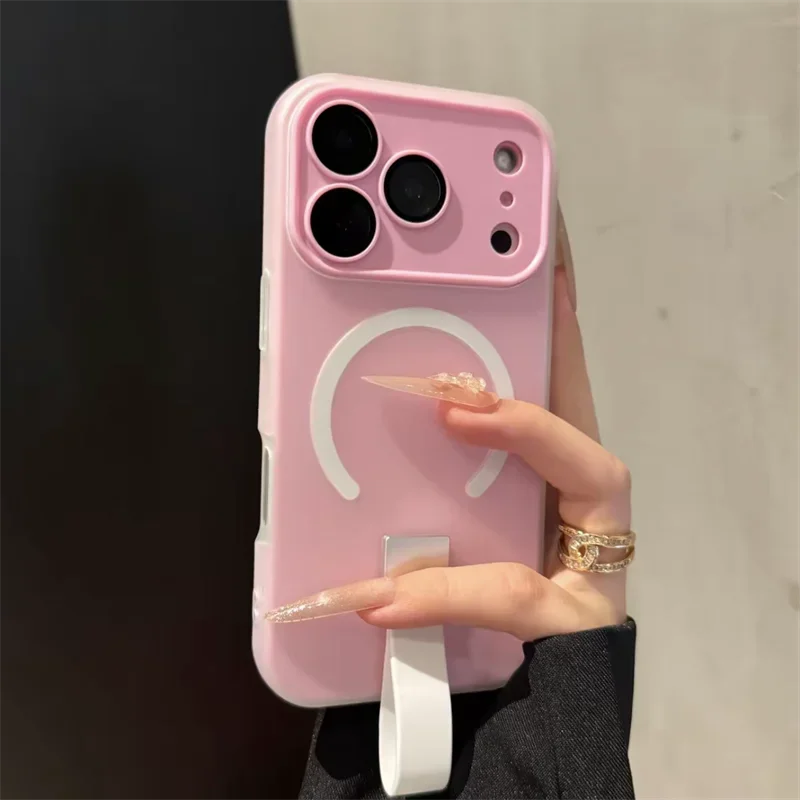 Magnetic Silicone Phone Case Grip with Finger Strap - Soft Protective Cover