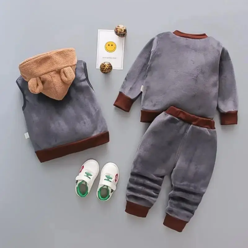 Autumn Winter Girls Boys Cotton Hooded Coats Pants Set 0-4Y