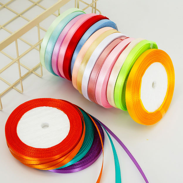 6mm Satin Ribbon DIY Handmade Sewing Fabric Crafts Supplies Black White Beige Pink Red Blue Green Purple Christmas Decor Tape