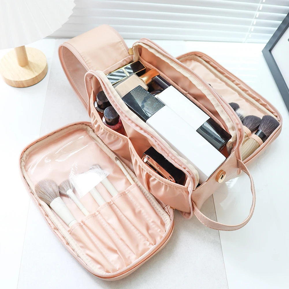 Large Capacity PU Leather Cosmetic Storage Bag Women Makeup Organizer Handbag  Makeup Brushes Storage Bag Toiletry Bag Travel - AliExpress