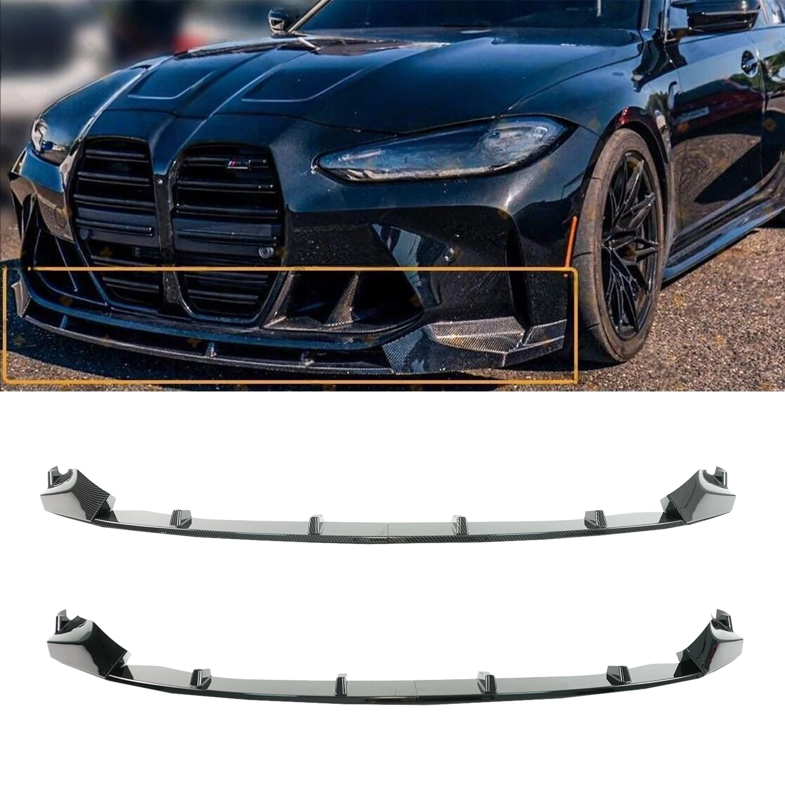 BMW G80 M3 G82 G83 2021-2025 광택 블랙/탄소 섬유 스타일 액세서리 용 자동차 앞 범퍼 립 디퓨저 스포일러 프로텍터