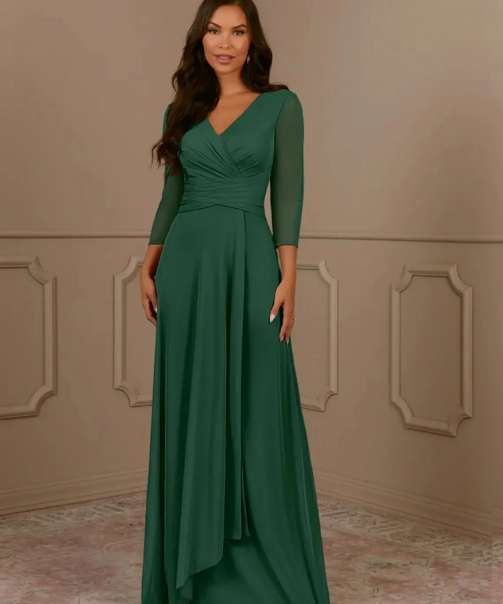 

Lorencia Dark Green Mermaid Mother Of The Bride Dress for Wedding 3/4 Sleeve Chiffon Wedding Guest Dress Prom Evening Gown YMD14