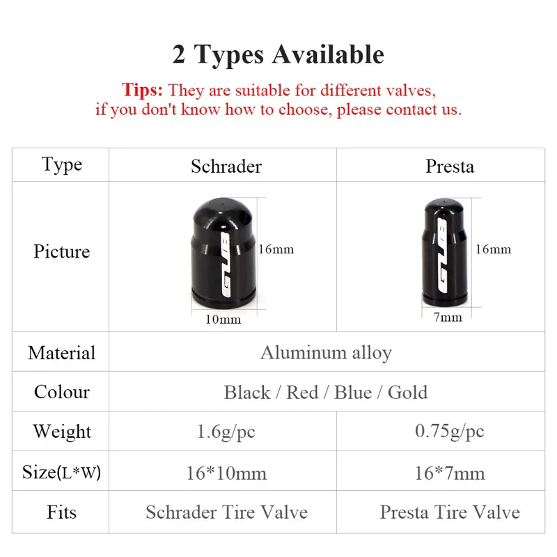 2pcs GUB Aluminum CNC Bicycle Tire Valve Cap MTB Road Bike Tube Tyre Gas Nozzle Cover for AV FV Schrader Presta Valve Dustproof - Image 3