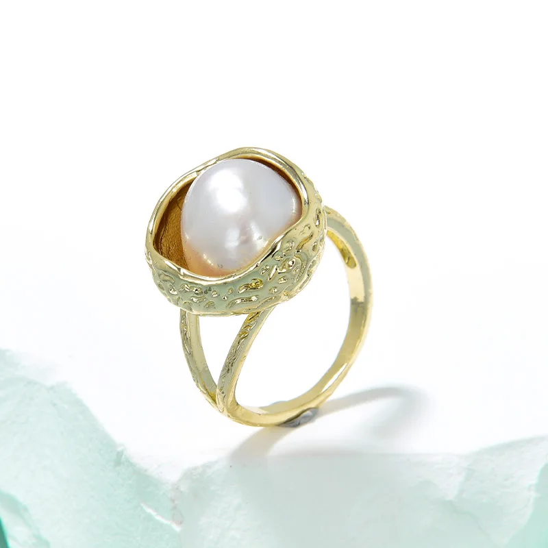 

Natural pearl ring designer inlaid hand light luxury exquisite fashion niche personality