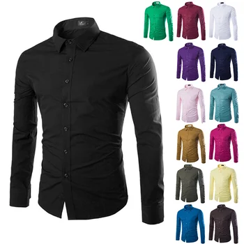 14 Colors Solid Color Men's Fashionable Candy Color Shirt Men's Casual Long Sleeve Shirt for Men 1