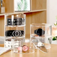 Acrylic Clear Round Storage Box Stackable Belt Rack Display Holder for Watch Jewelry Cosmetics Bracelets Rings Craft Toys Ties 1