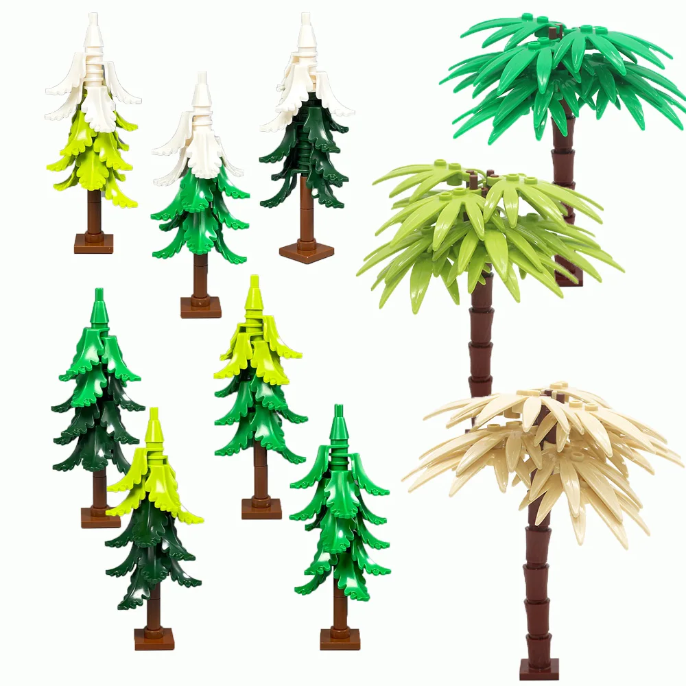 DIY Palm Tree & Snow Pine Building Blocks – Tropical Beach & Winter Scene Bricks, Compatible with Lego, Fun Creative Toy