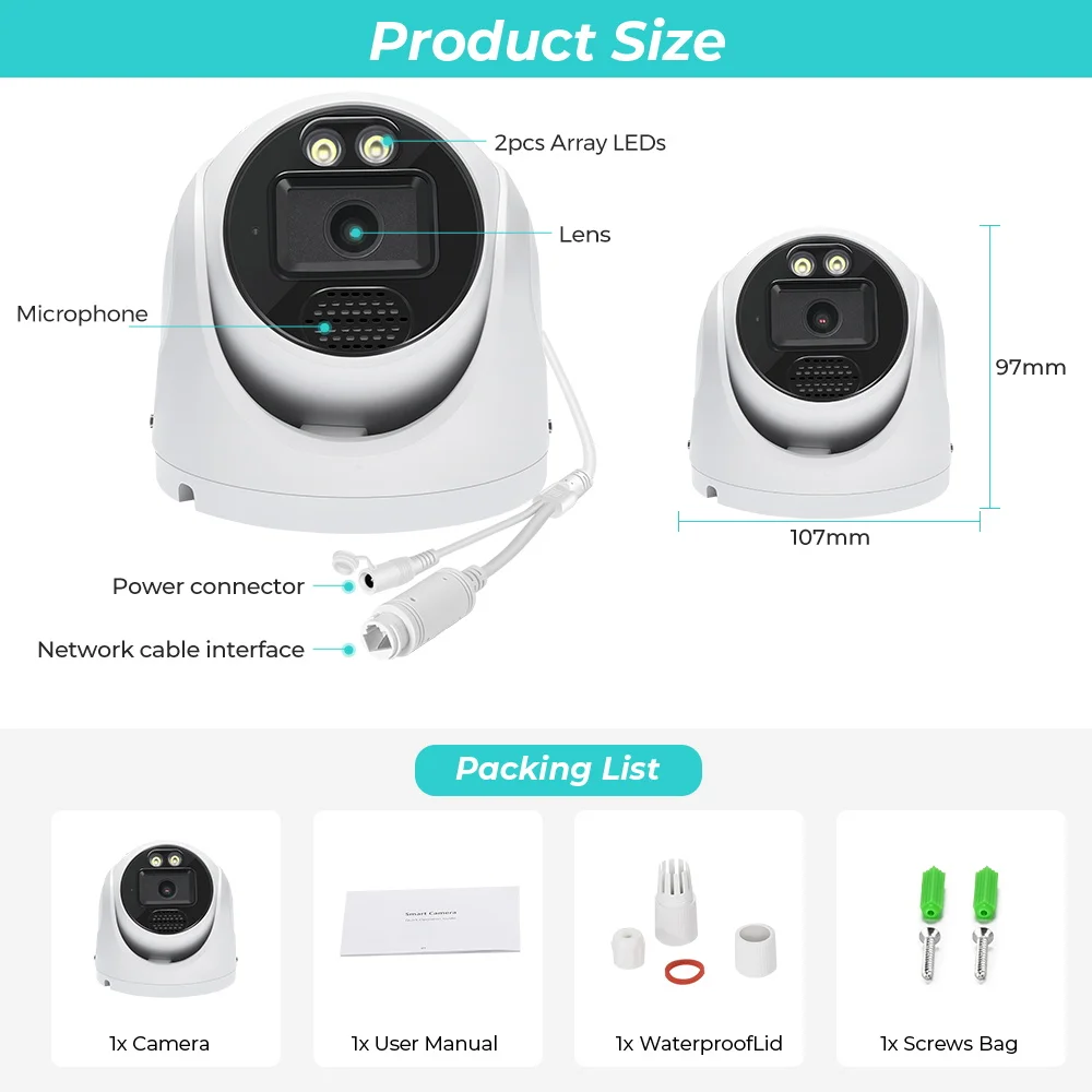 8MP POE Camera with SD Card Slot Outdoor Human Detection Night Vision 2.8mm Len
