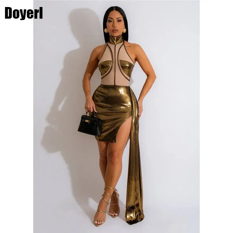 Sheer metallic cheap dress
