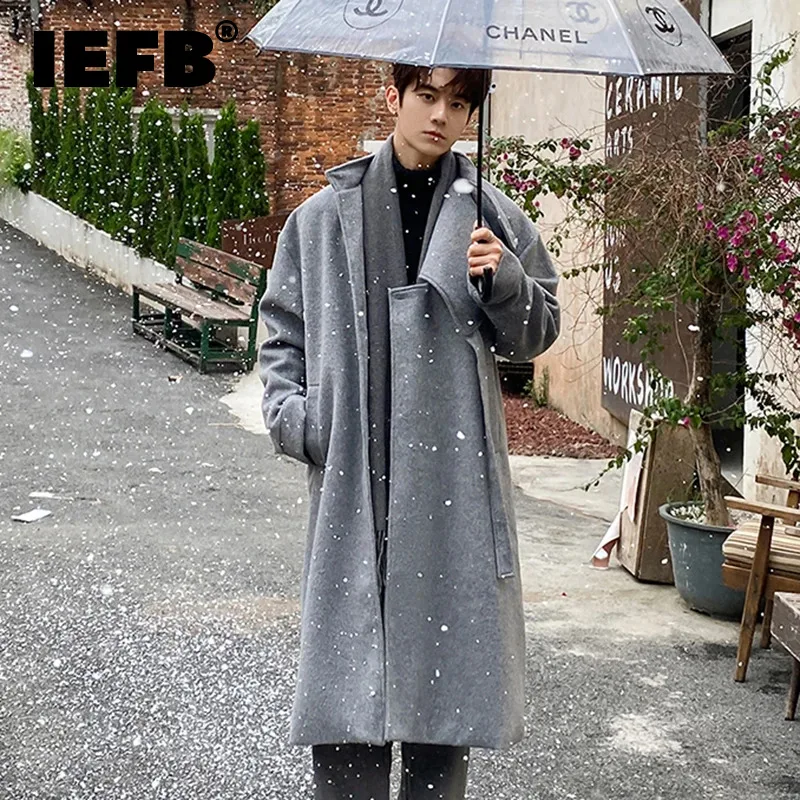 

IEFB Winter Men's Woolen Overcoat Autumn Winter Standing Collar Wool Windbreaker Coat Loose Korean Style Trend 2023 New 9C2855