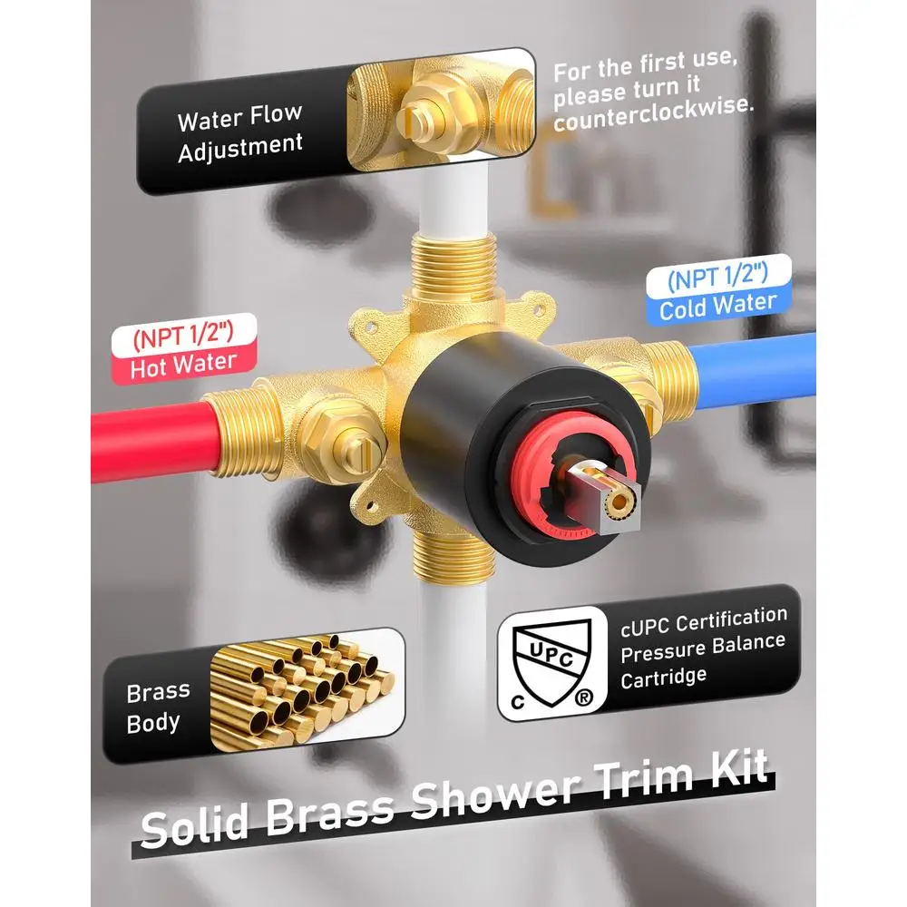 Black Shower Tub Faucet Set 7 Modes Handheld Shower Kit Dual System Luxury Rain Spa Massage Head Brass Valve 3-Way Diverter 4