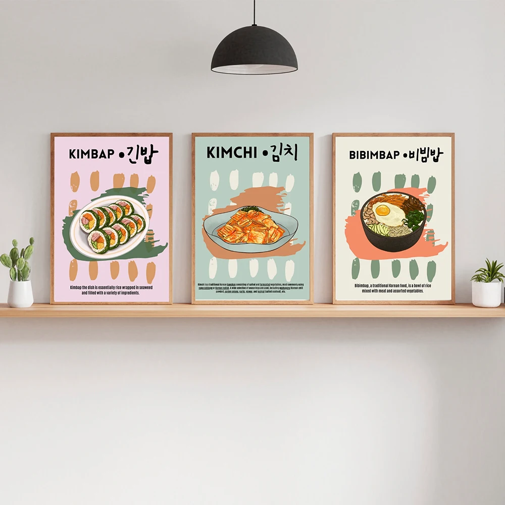 

Retro Korean Food Poster Ramen Sushi Wall Art Pictures Modern Asian Cuisine Canvas Painting Minimalist Abstract Kitchen Decor