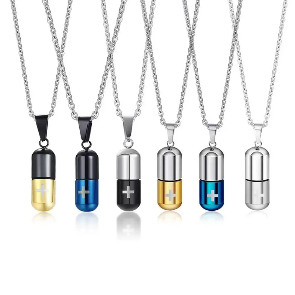 Stainless Steel Capsule Pendant Necklace for Men and Women