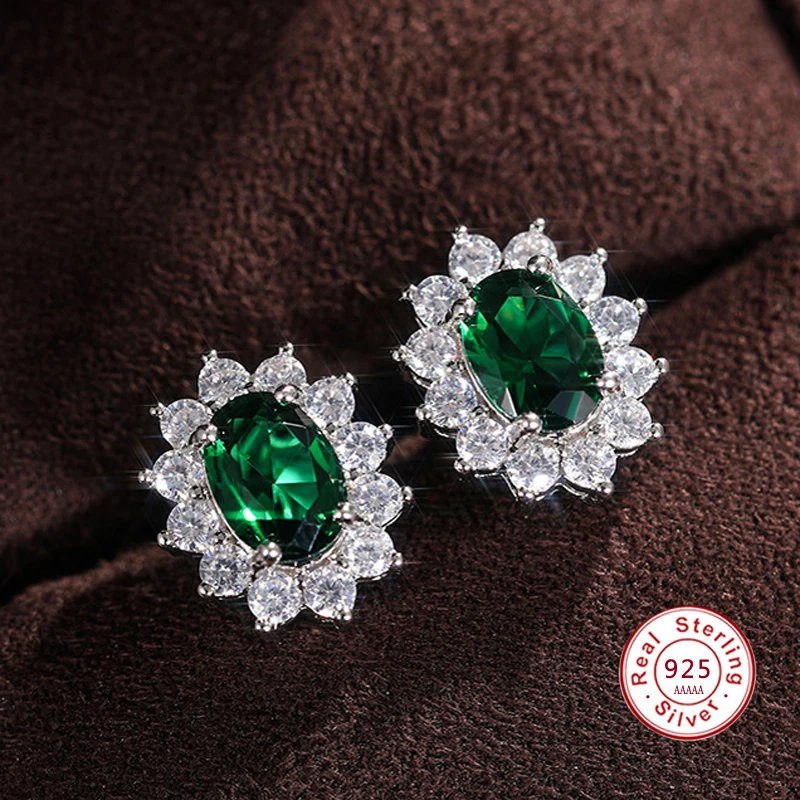 New 7 Color Flower Zircon 925 Sterling Silver Woman Stud Earrings Fashion Exquisite Stones Flowers Lovely Princess Jewelry
