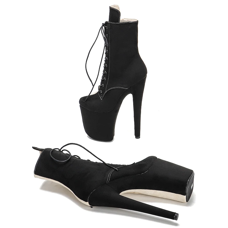 Leecabe Black and Beige Suede high HeelShoe Fetish Heels 8Inch More Colors Sexy Exotic Pole Dance Booties