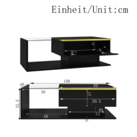 Table basse avec rangement, étagères ouvertes et LED 16 couleurs, robuste, pour le salon, verre trempé et panneaux noirs 8