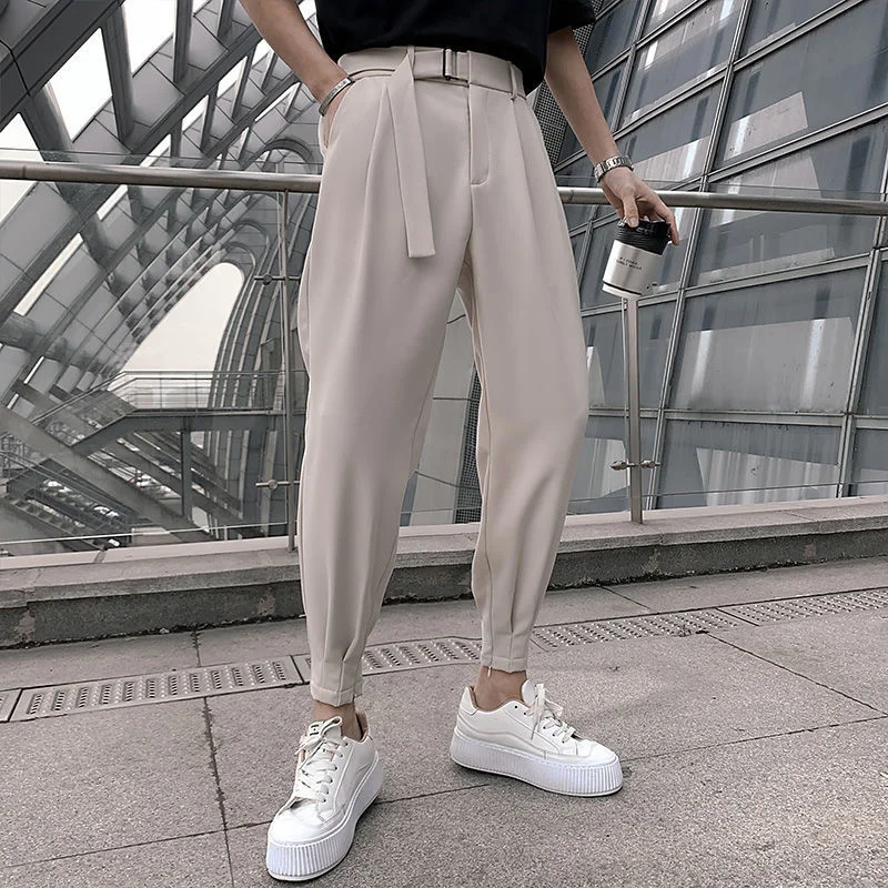 

Korean Fashion Casual Suit Pants 2023 Spring New Men Slim Fit Classic Harem Pants Simple Wild Vintage Loose Solid Black Trousers