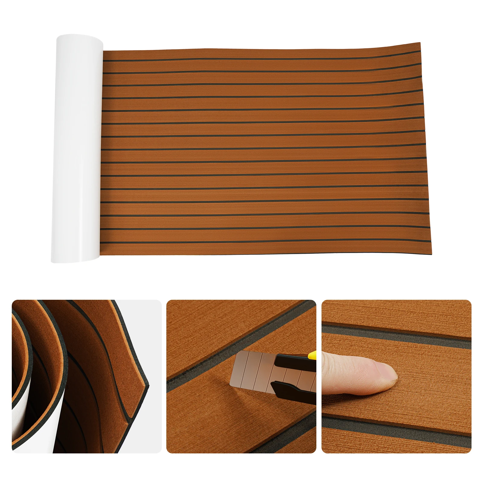 240×90x0.6cm Self-Adhesive EVA Foam Boat Marine Flooring Faux Teak Decking Sheet Striped Yacht Mat Washable