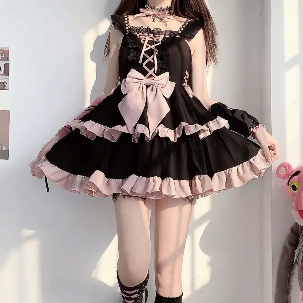 

Sweet Lolita Bowknot Emotional Ballet Two-stage Jsk JSK Lolita Playing Song Costume Hot Girl Summer Sling Party Sling Dress