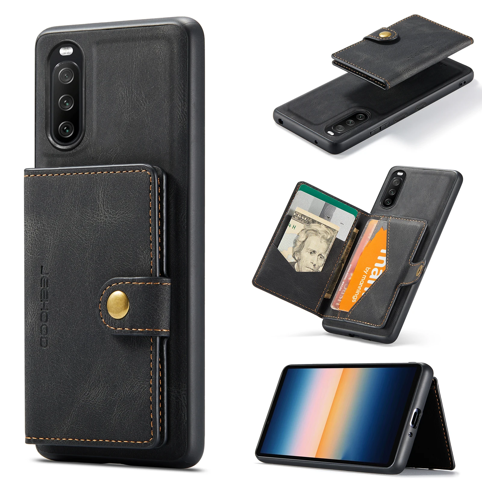 

Shockproof PU Leather 2 in 1 Detachable Card Slots Holder Wallet Case For Sony Xperia 10 III 5 1 ID Bag Pocket Stand Phone Cover