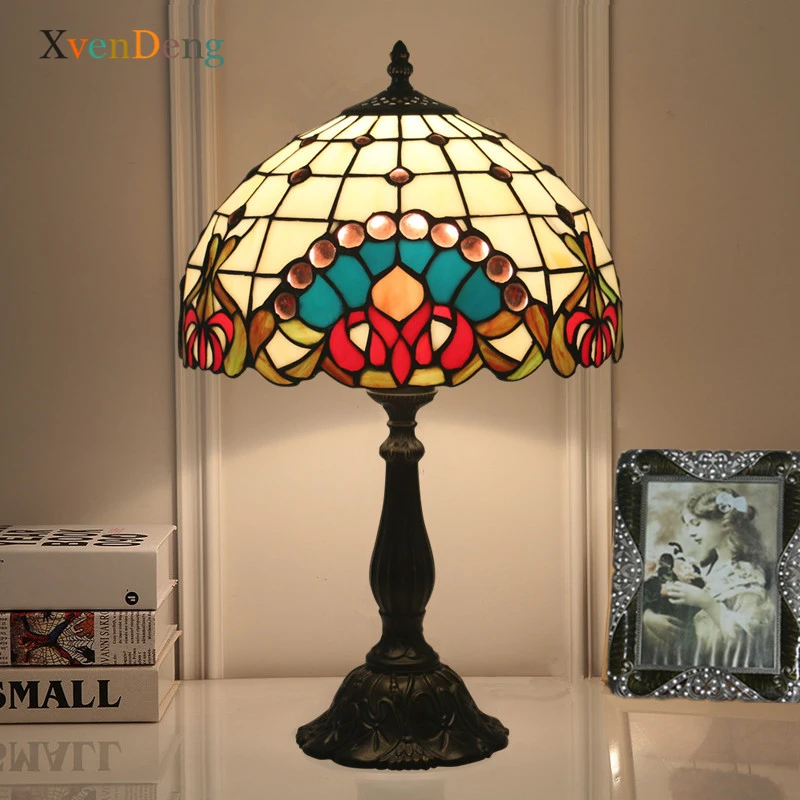 Tiffany Stained Glass Table Lamps Baroque Home Decor Bedroom Bedside Lamp  Bar Cafe Living Room Desk Lamp Nordic Iron LED Lights