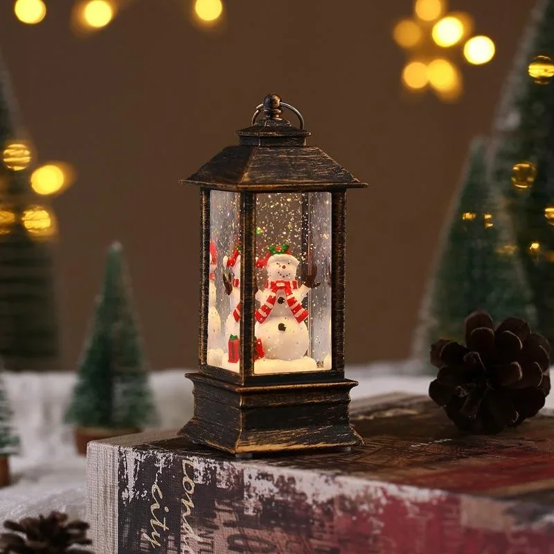 Retro Square Lamp Santa Claus Night Light Christmas LED Wind Lights Christmas Tree Ornaments Home Decoration Gift