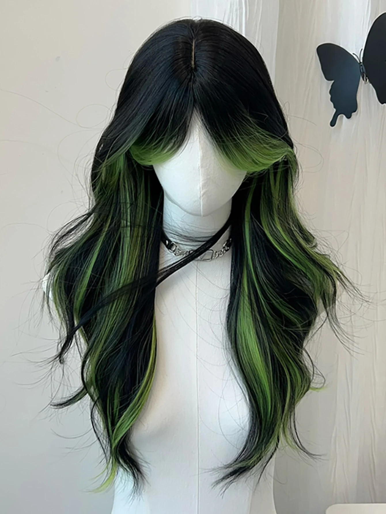 Black Green Synthetic Wig for Women Cosplay Party
