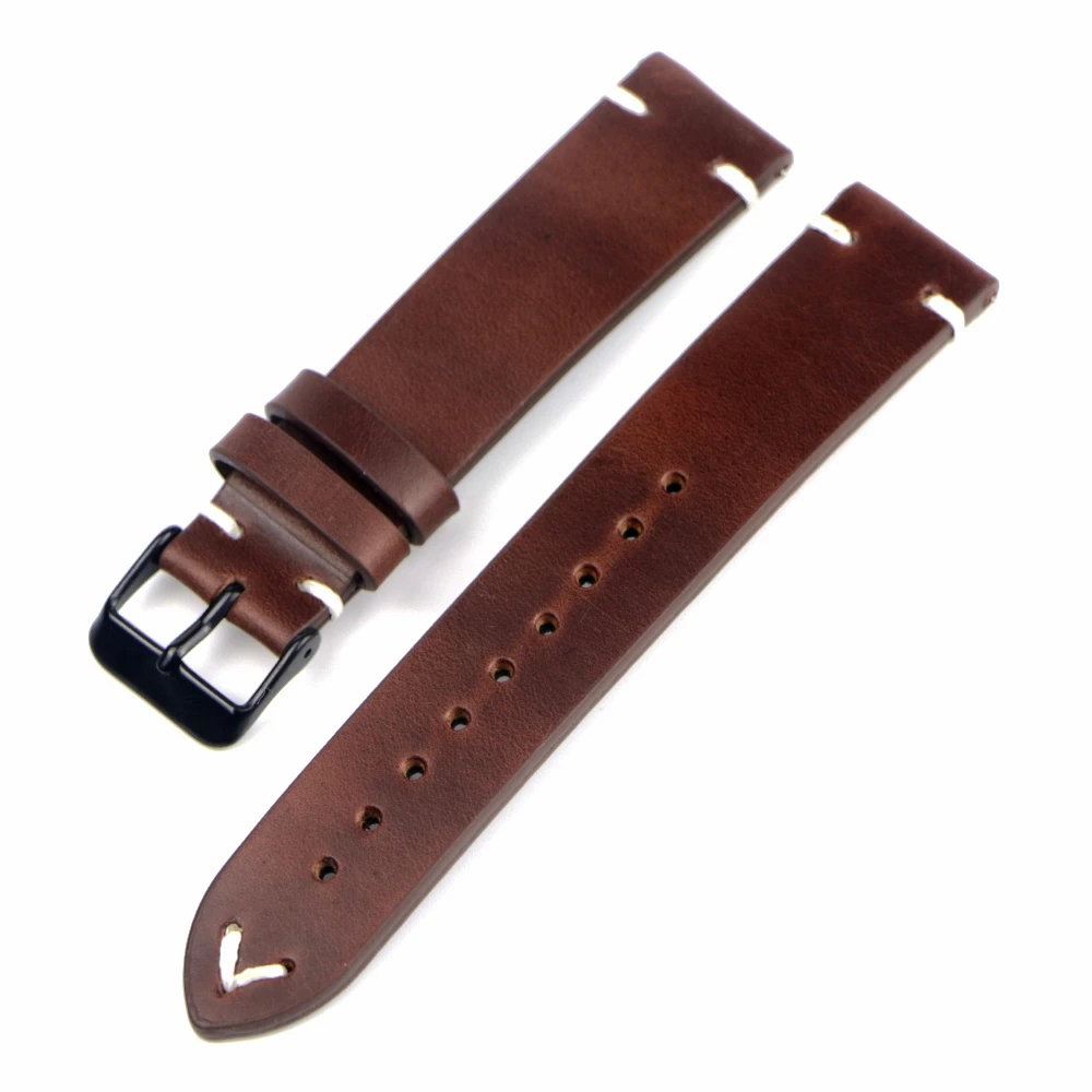 Vintage Genuine Oil Wax Leather Watch Strap - Classic Men's Band Bracelet