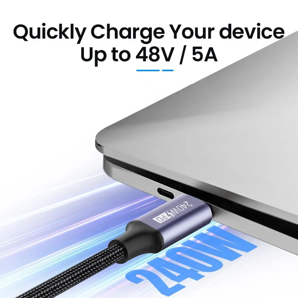 USB C Fast Charging Cable 90 Degree Type-C Data Cord PD 240W 48V 5A High-Speed EMAKER Chip for Laptop Tablet Mobile Phone