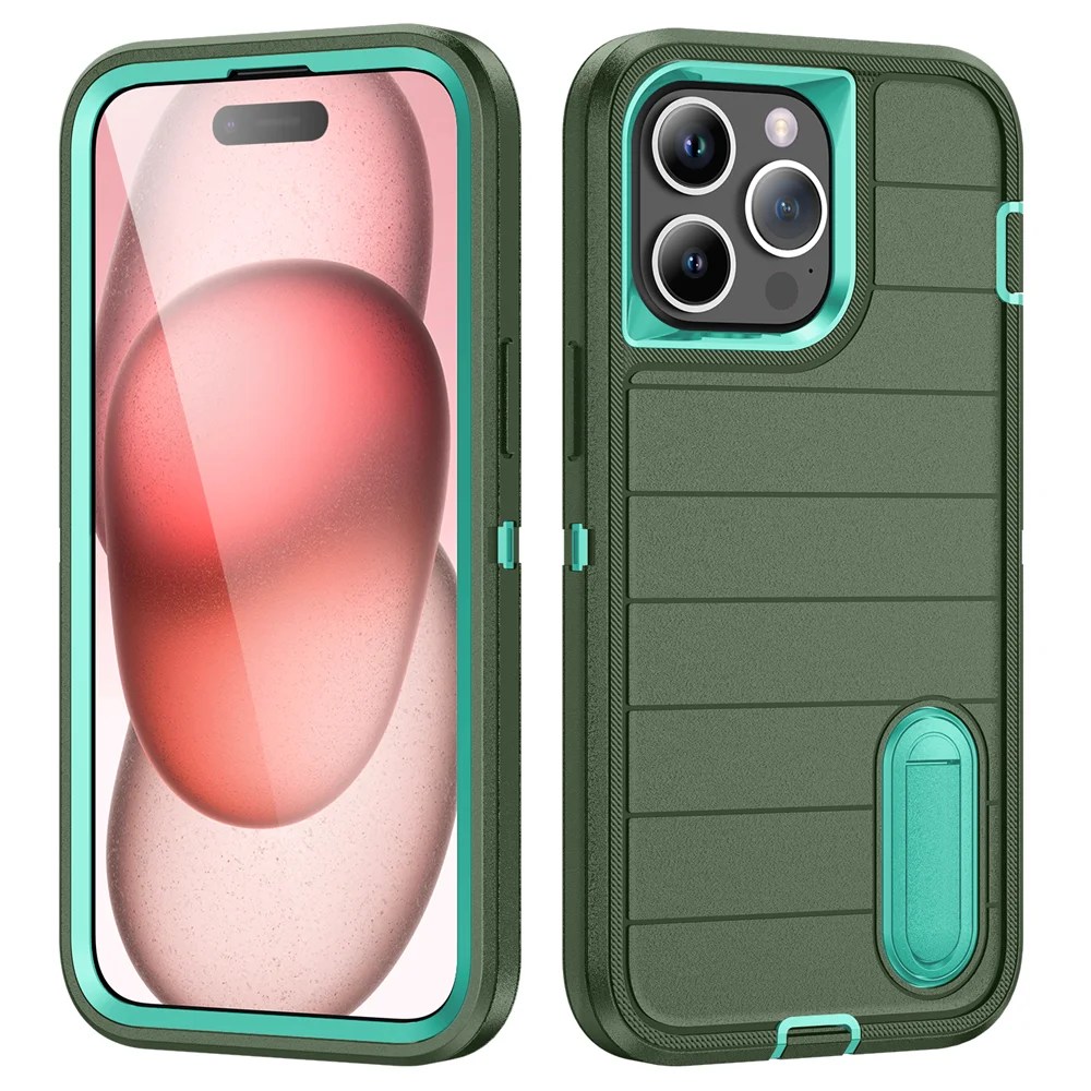 Neu 3 In 1 Hybrid Defender Schutzhülle für iPhone 16 15 Pro Max 14 Plus 13 12 11 Ständer Body Cover Funda 15Pro 14Pro 13Pro_voghion.com
