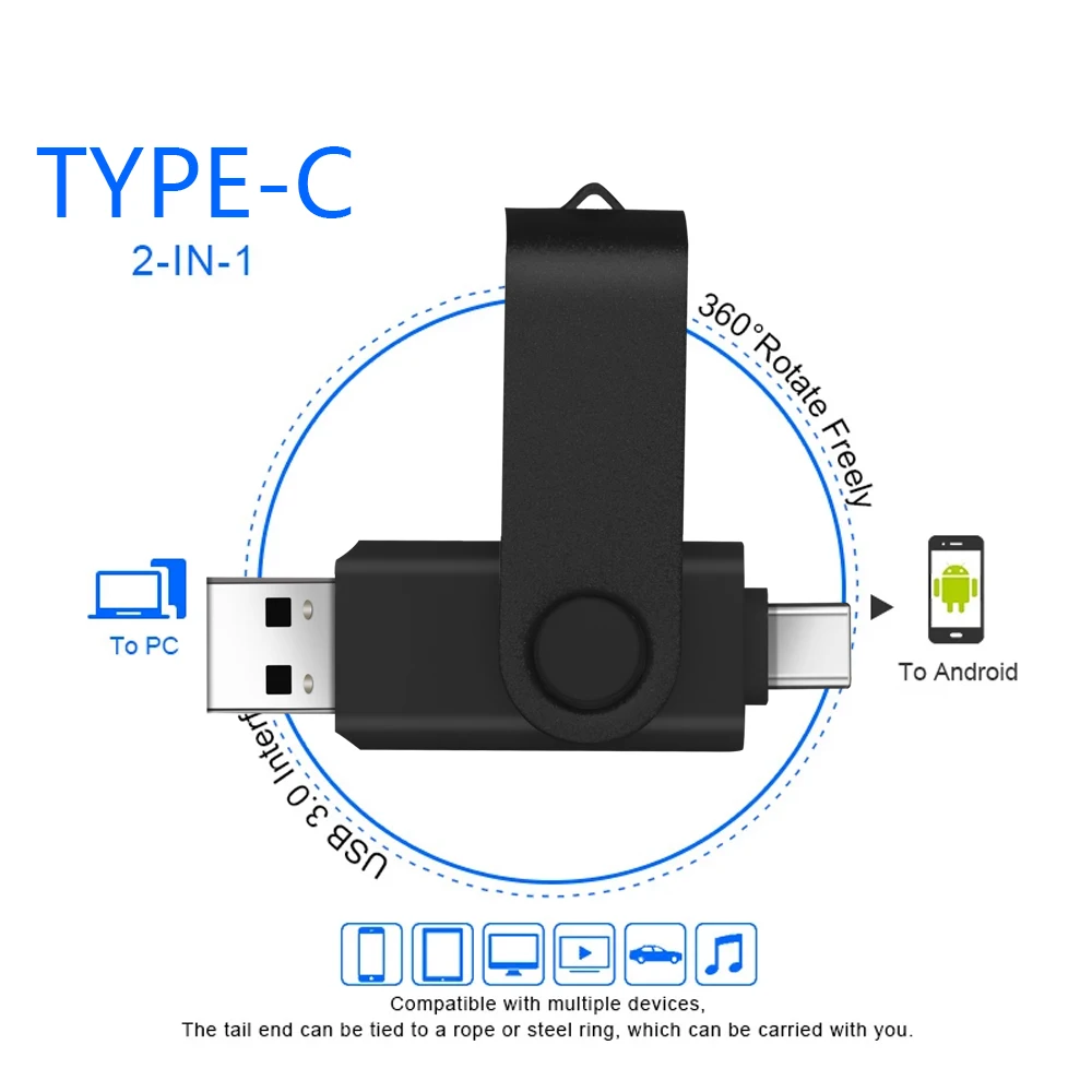 2 in 1 TYPE C USB Flash Drive 32GB 64GB 128GB Rotatable