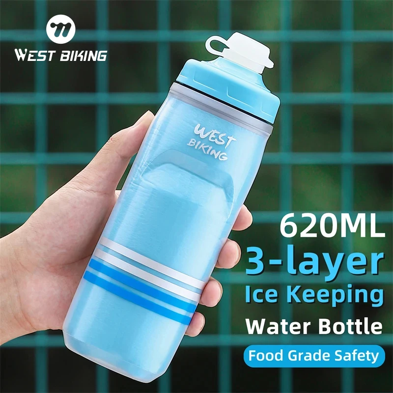 WEST BIKING Cycling Water Bottle Cold Water Insulated Thermal Silicone Bottle Fitnes Outdoor Bicycle Portable 620ml Kettle bicycle water bottle,water bottle,sports bottle