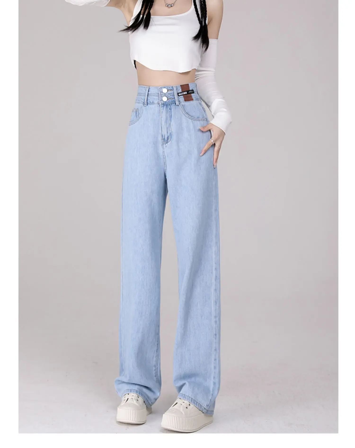 Slim Wide Leg Denim Jeans High Waist Double Bule Straight Cut Pants for Women Bla ey Autumn New Arrival Faionable Wea...