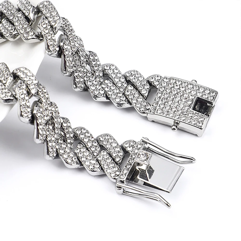 New Hip Hop Shiny Cuban Link Chain Necklace Women Men Silver Color