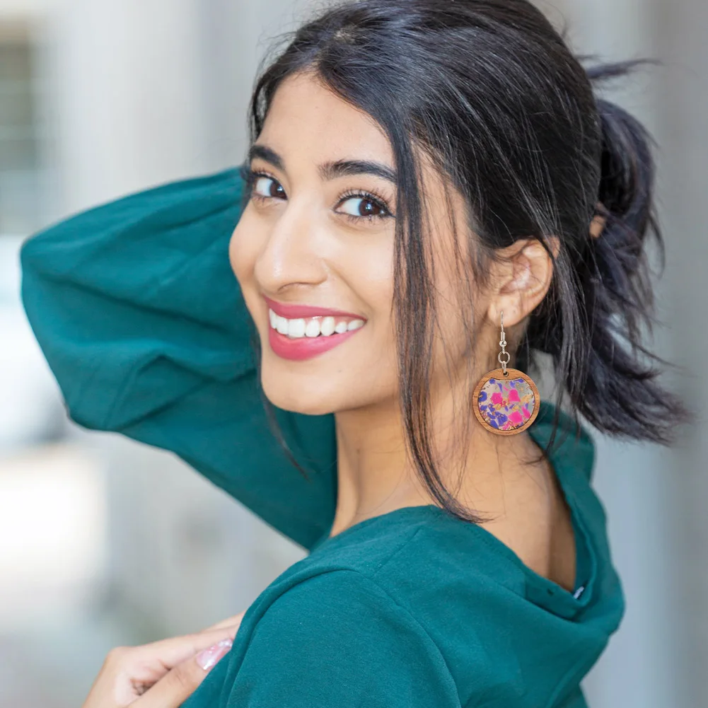 Round Oval Rectangle Colorful Resin Wood Pendant Jump Rings Earring Hooks for DIY Danlge Earring Making Findings