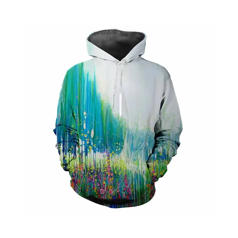 Sudadera con capucha con estampado de pigmentos para hombre, sudadera con capucha holgada de manga larga con estampado de grafiti colorido en 3D