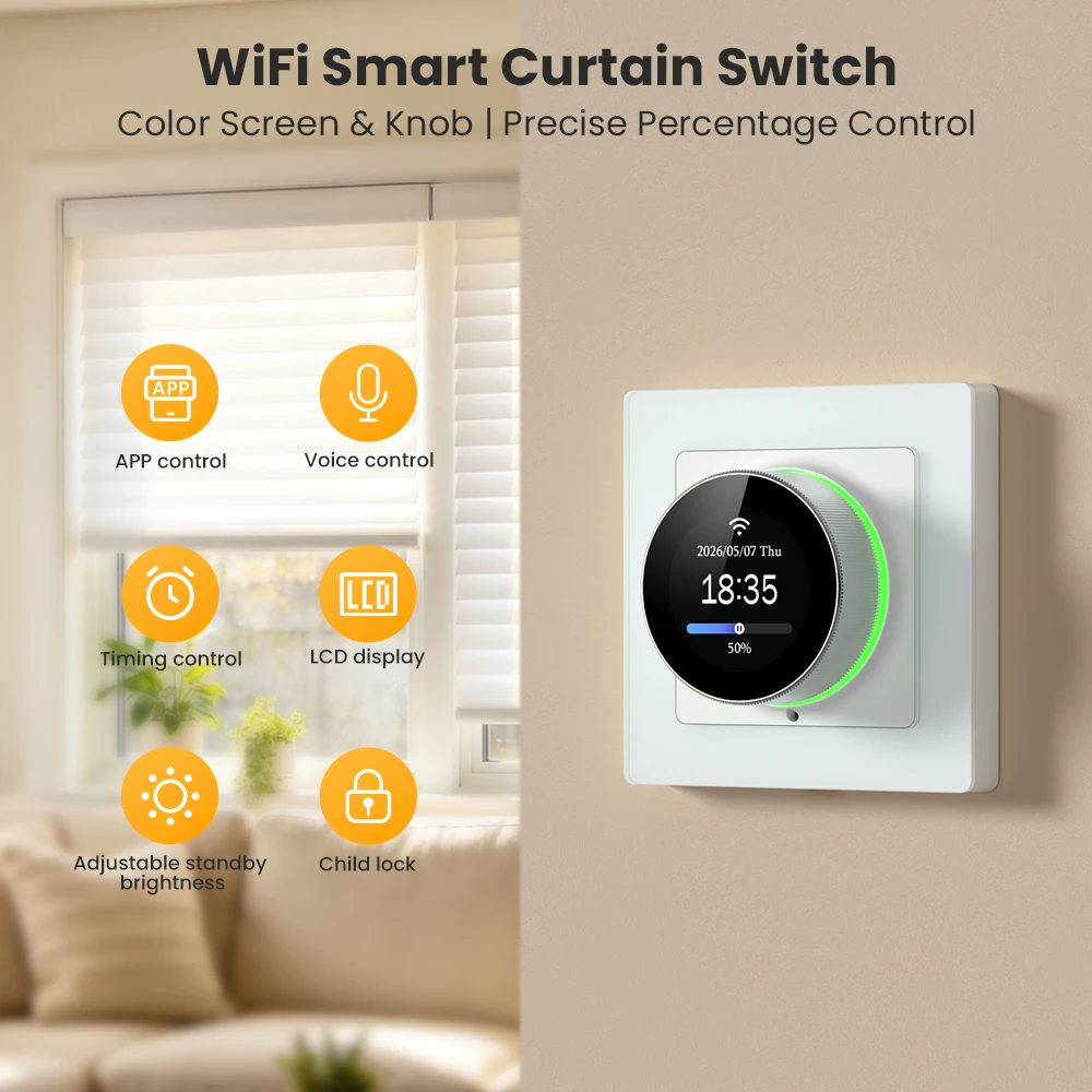 AVATTO WiFi 스마트 노브 커튼 스위치, 롤러 블라인드 셔터용, 정밀 백분율 제어, Tuya Alexa Google Home과 호환