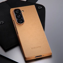 Luxury Original Leather Shockproof Protective Phone Back Cover with Textured Design for ZFold7 (Brown)