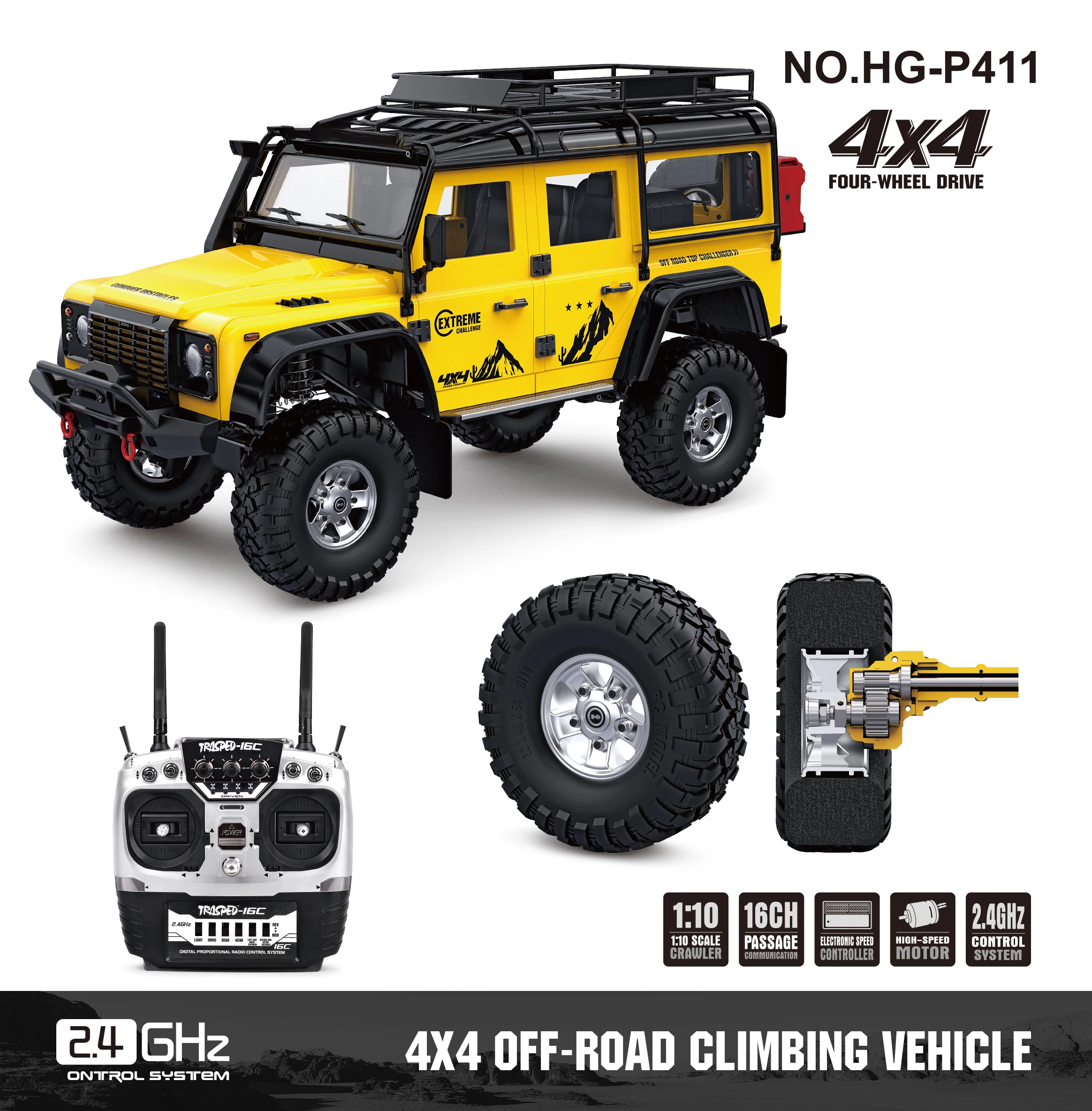 HG RC 크롤러 카, 오프로드 전기 등반 차량, 차동 잠금 장치, 45A ESC 페인트, 작업 준비 완료 TH20438-SMT1, 1/10 P411, 4x4