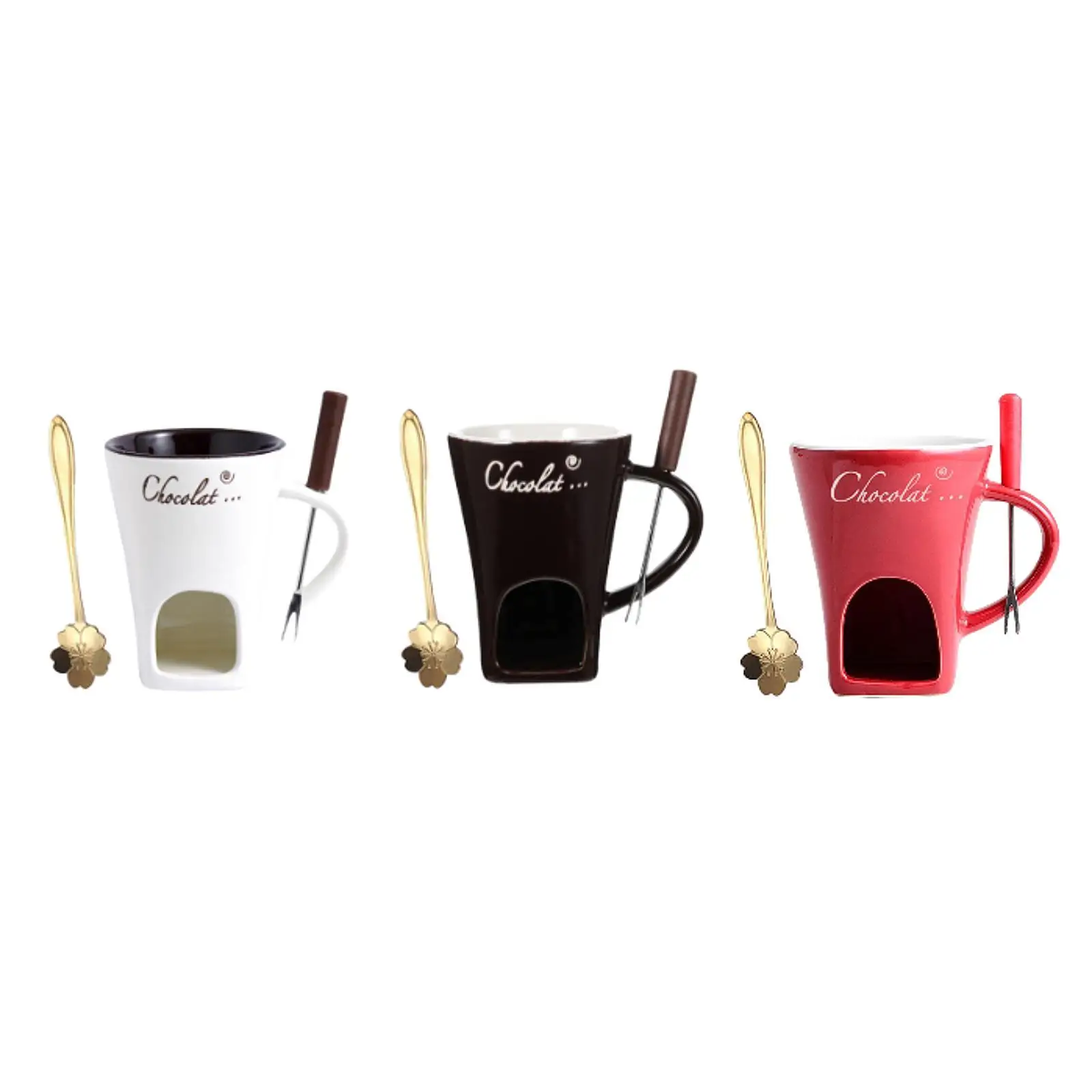 Chocolate Fondue Pot Caramel Party Cheese Chocolate Melter Dessert Chocolate Melting Cup with Fork Fondue Warmer Mug Hot Pot Set
