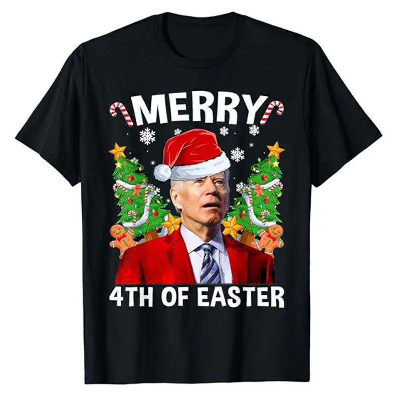 

Funny Joe Biden Christmas Santa Hat Merry 4th of Easter Xmas T-Shirt Humorous Graphic Outfits Family Matching Clothes Saying Tee