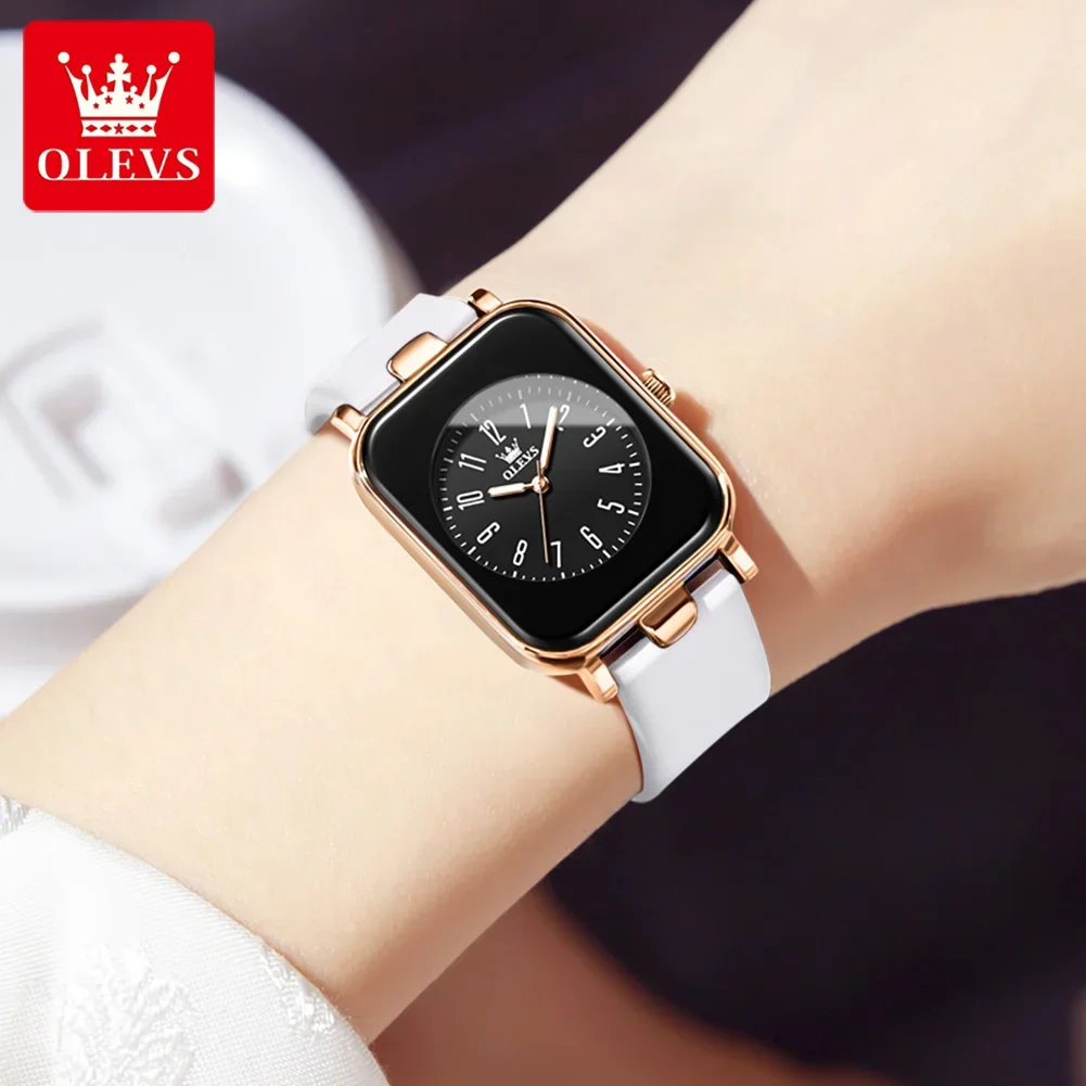 OLEVS 9961 Original Quartz Watch for Women Silicone Strap Watches Black Square Digital Dial Waterproof Ladies Wristwatch Gifts 4