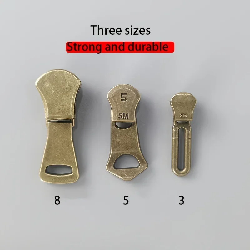 Assorted Sizes (No.3 No.5 No.8) Bronze Zipper Pulls 10pcs Metal Zipper Heads Thickening & Durability Alloying For Clothing zipper pullers,zipper heads,zipper accessories
