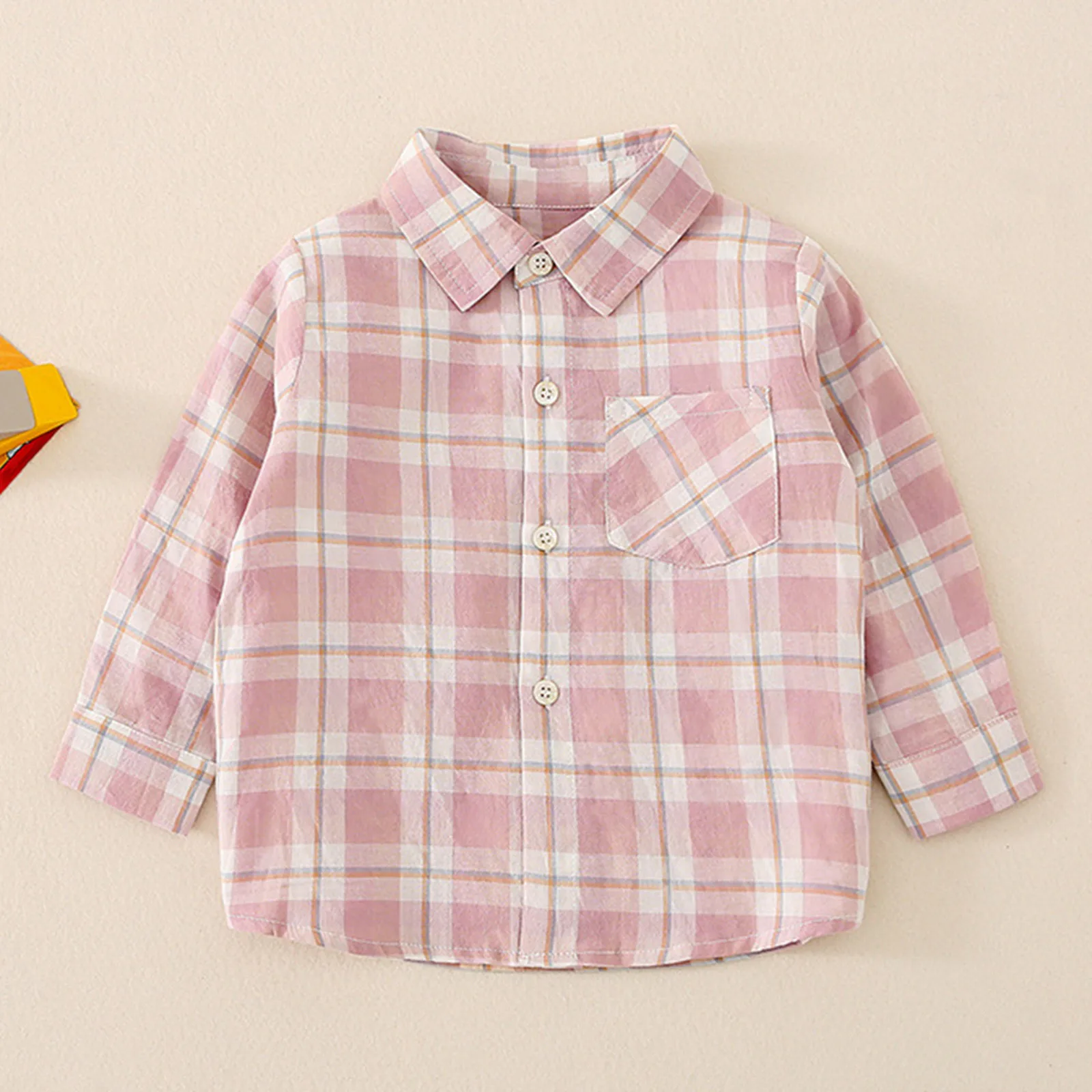 Toddler Kids Baby Boys Shirts Button-Down Plaid Shirts Spring Autumn Long Sleeve Outwear Pink Check Blouse Tops