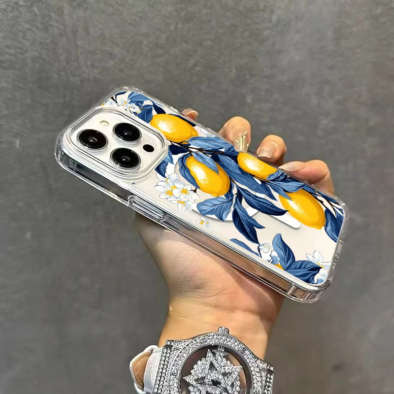 Summer Fruit Lemon Flower Clear Phone Case - Wireless Charging Compatible Cover